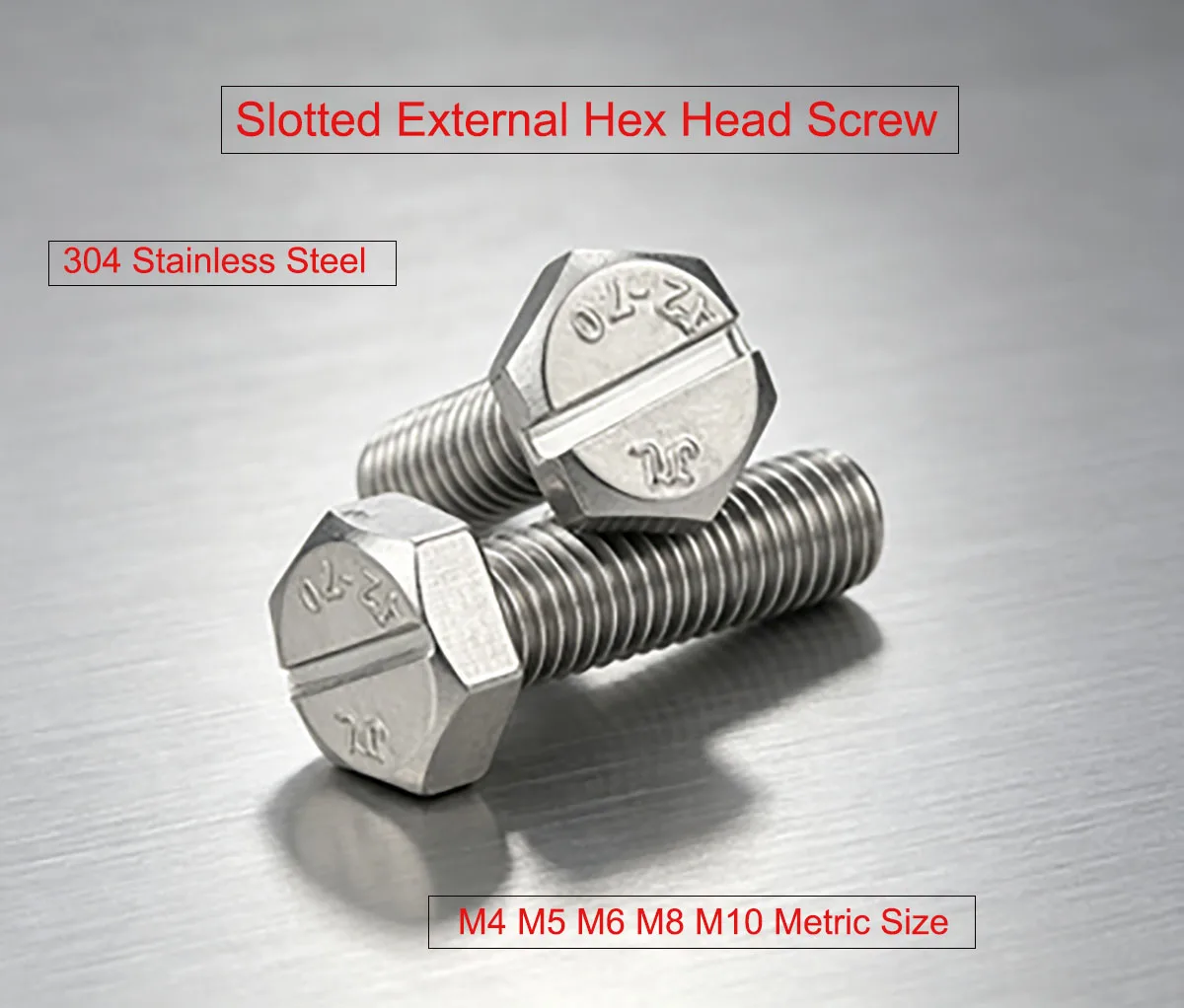 GB29.1 Standard 304 Stainless Steel Slotted External Hex Head Screws,  for Mechanical Equipment Fixing