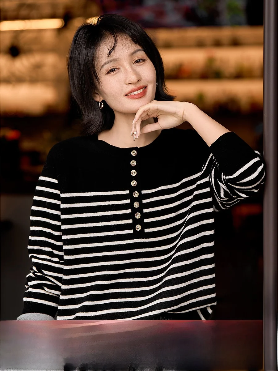 

Теплые вязаные шерстяные полосатые романтические ленивые сле, Новое поступление, зима 2024, женские модные повседневные удобные Neline