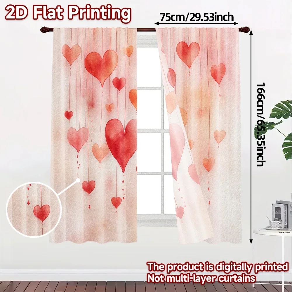 Heart Pattern Curtains for Living Room Bedroom Boho Pink Watercolor Decor 2pcs Curtain Pair Filter Window Curtain