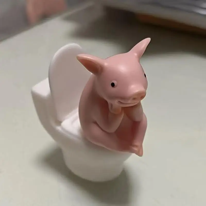 Cute Pink Pig Toilet Figurine Charming PVC Piggy Ornament for Home Office Setting and Car Decoration