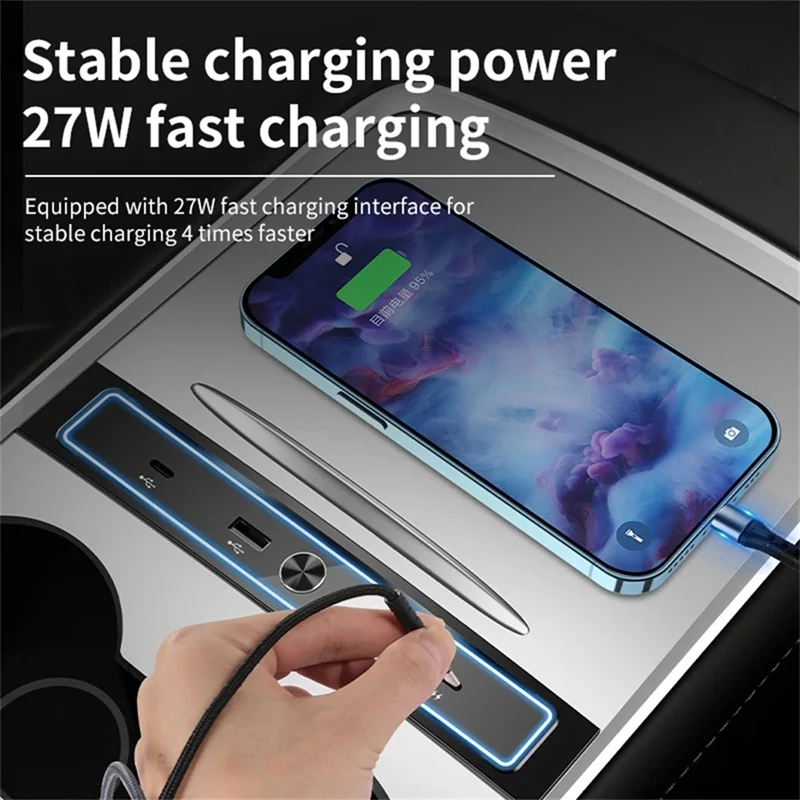 Docking Station For Tesla Model 3 Model Y 2020-2023 Quick Charger Intelligent USB Shunt Hub Charging Data Parts