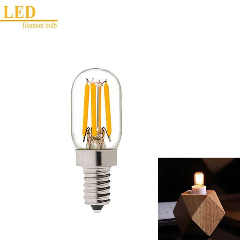 1Pc T20 2W Dimmable Led Bulbs E12 E14 Tubular Led Filament Bulbs Tube Clear Glass 2200K Refrigerator Hanging Mini Night Lamps