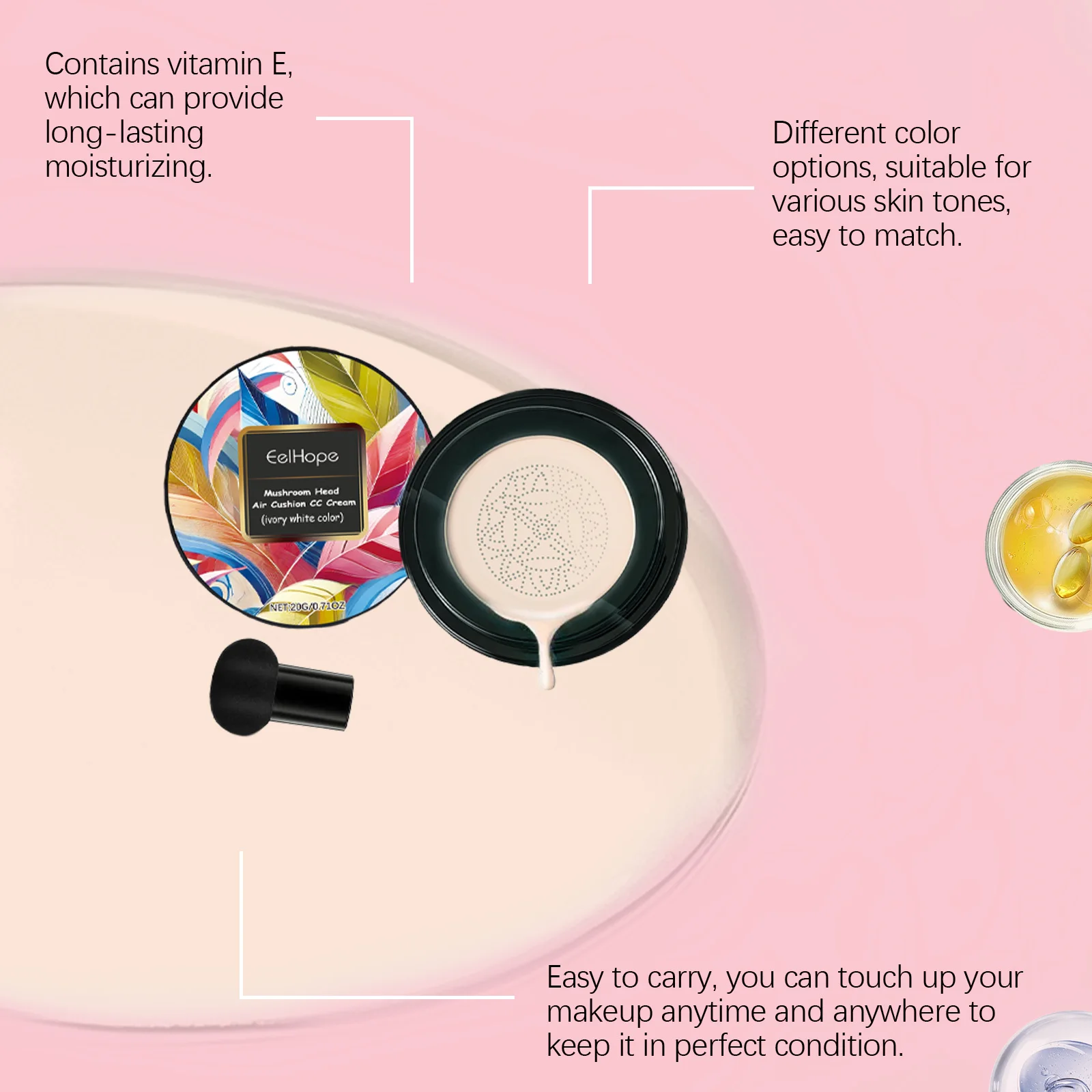 Mushroom Head Air Cushion CC BB Cream Foundation, feuchtigkeitsspendend, erhellt die Farbe, korrigierende Make-up-Basis, langanhaltender, matter Concealer