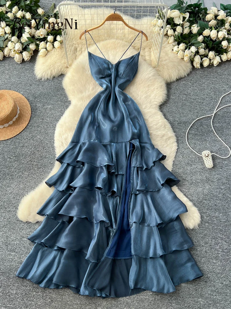 Beiyingni French Party Spaghetti Strap Dresses for Women Ruffles Tiered Luxury High-end Long Maxi Dress Female Evening Vestidos