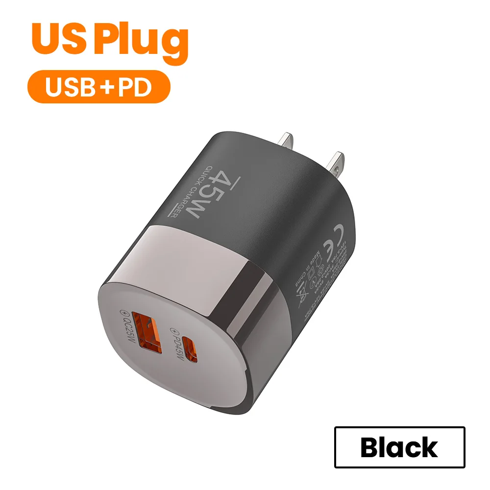 Elough 45W USB Type C Telefoonoplader Supersnel opladen 2-poorts wandlader USB PD-adapter voor iPhone Realme Huawei USB C cargador