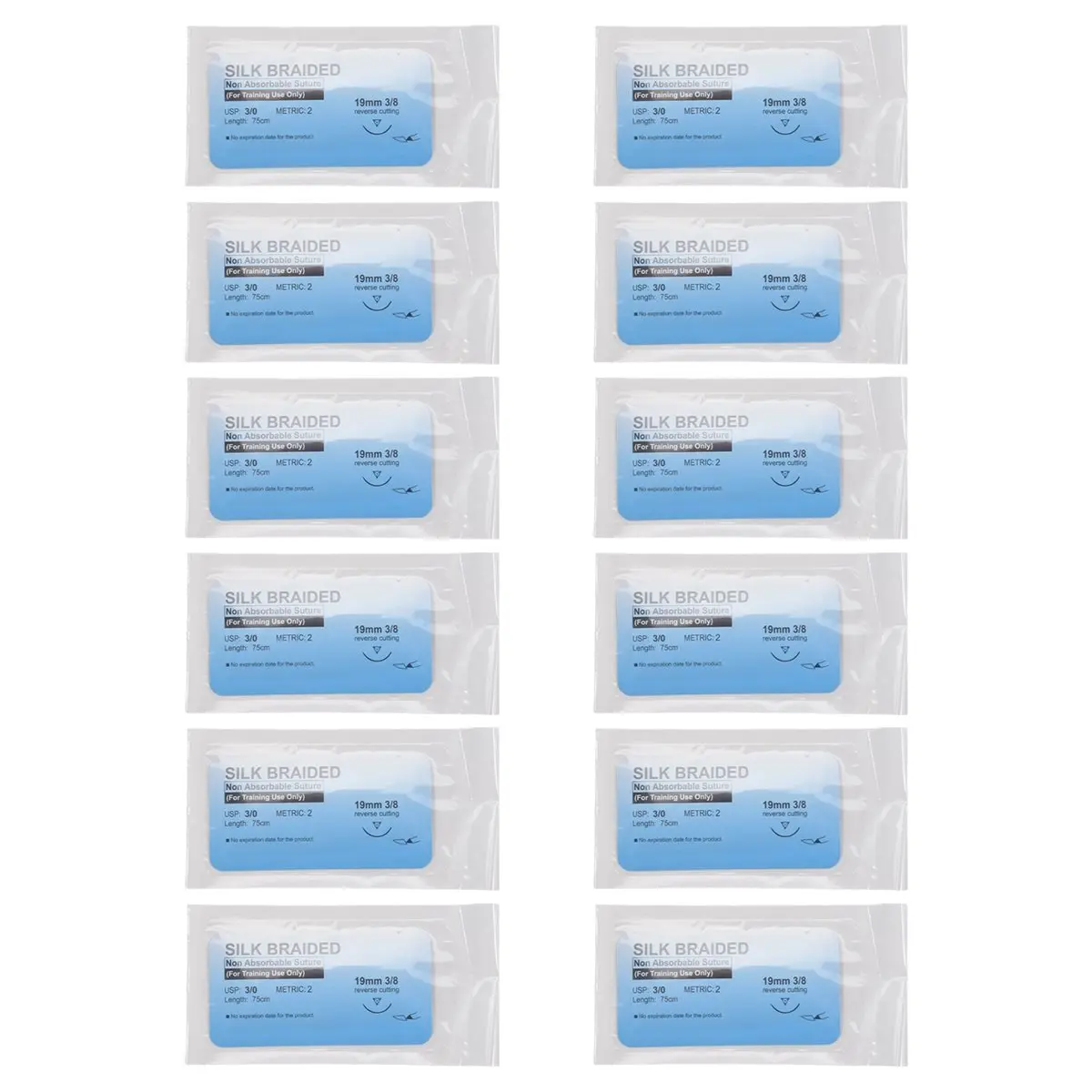 DT38 12Pcs Suture Set, Silk Thread Suturing Kit with CurvedNeedle Wound Suture Practice Thread for Clinic for Veterinary