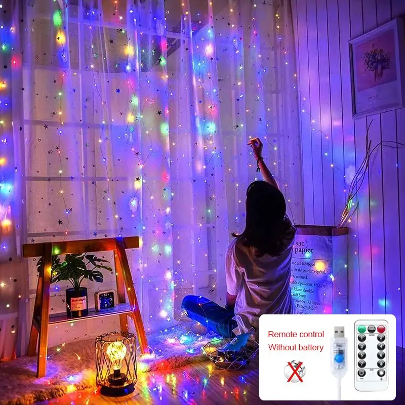 3/2/1M LED Mehrfarbige Vorhang Licht USB Plug in 8 Modi Fee Girlande Licht Fernbedienung zimmer Wand Weihnachten Party Decor Lichterketten