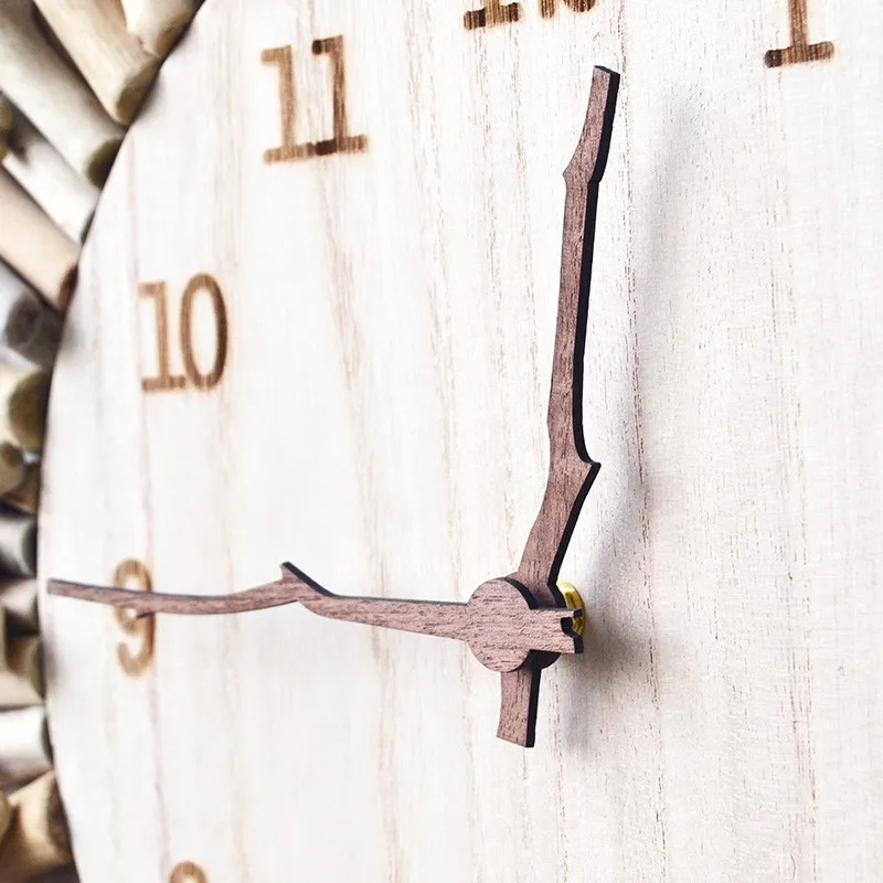 Handmade solid wood round living room wall clock, solid wood creative simple clock, no punching