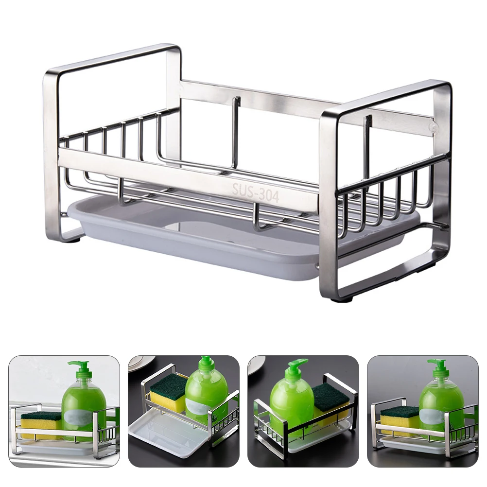 

Stainless Steel Sink Rack Storage Simple Sponge Holder Holder Drying Drain Pan Removable 304 Material Geometric Design