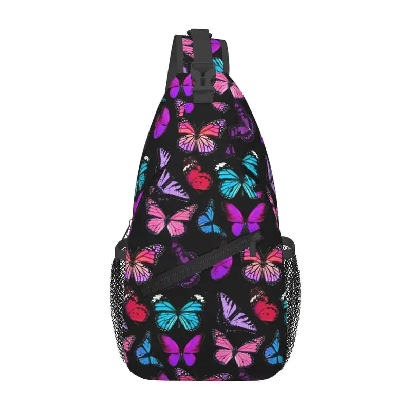 Custom Butterflies Sling Crossbody Backpack Men Cool Butterfly Shoulder Chest Bag for Cycling Camping Daypack