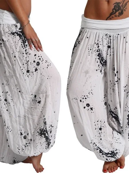 بنطلون فضفاض واسع الساق بطباعة التاي داي، خصر مرتفع مرن، مصنوع من ألياف البوليستر، بنطلون طويل مستقيم للنساء