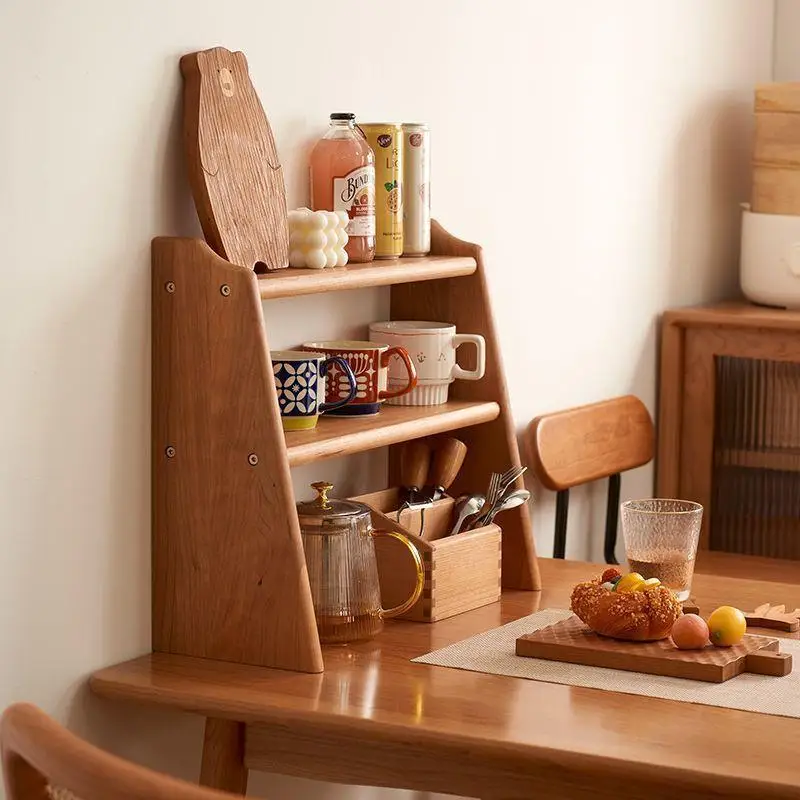 LTT multi-layer shelf solid wood desktop tea set cup storage rack coffee cup