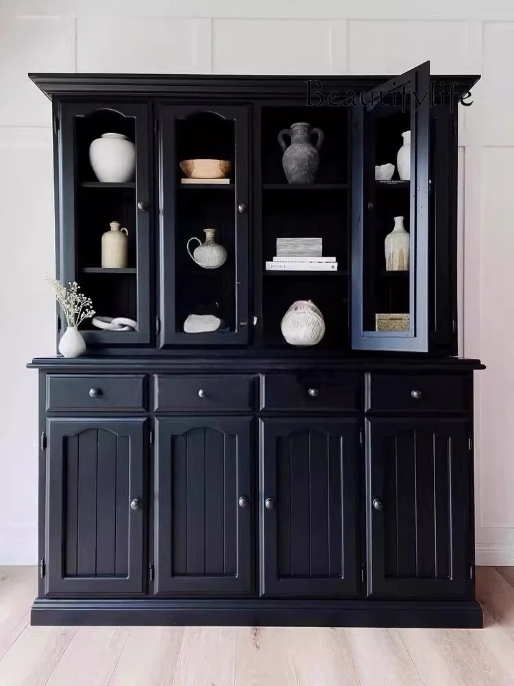 

French Modern Black Solid Wood Side Cabinet Multifunctional Storage/Wine Cabinet Storage Designer