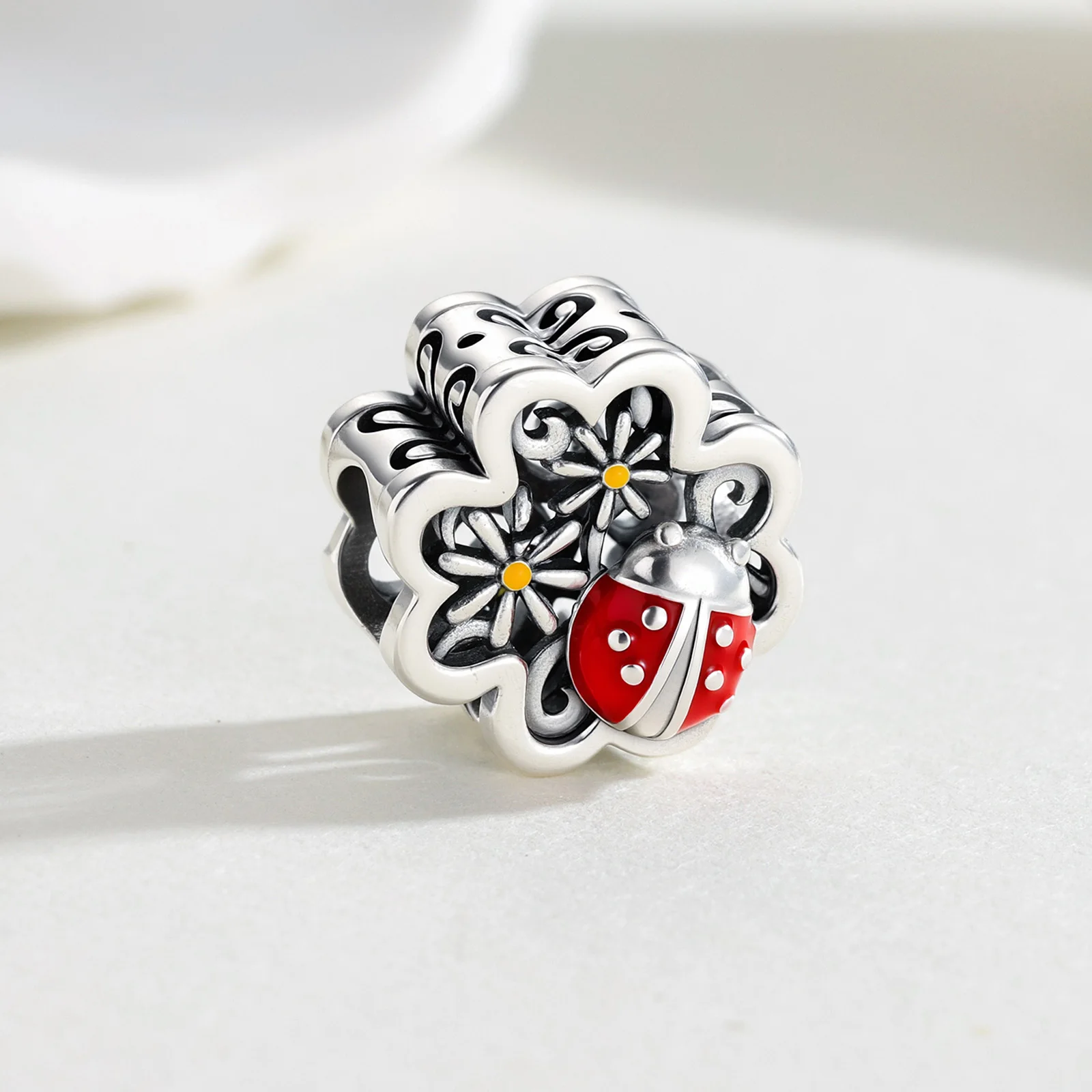 Lucky 925 Sterling Silver Ladybug Daisy Four-leaf Clover Charms Pendants Fit Original Bracelet DIY Holiday Jewelry - view 2