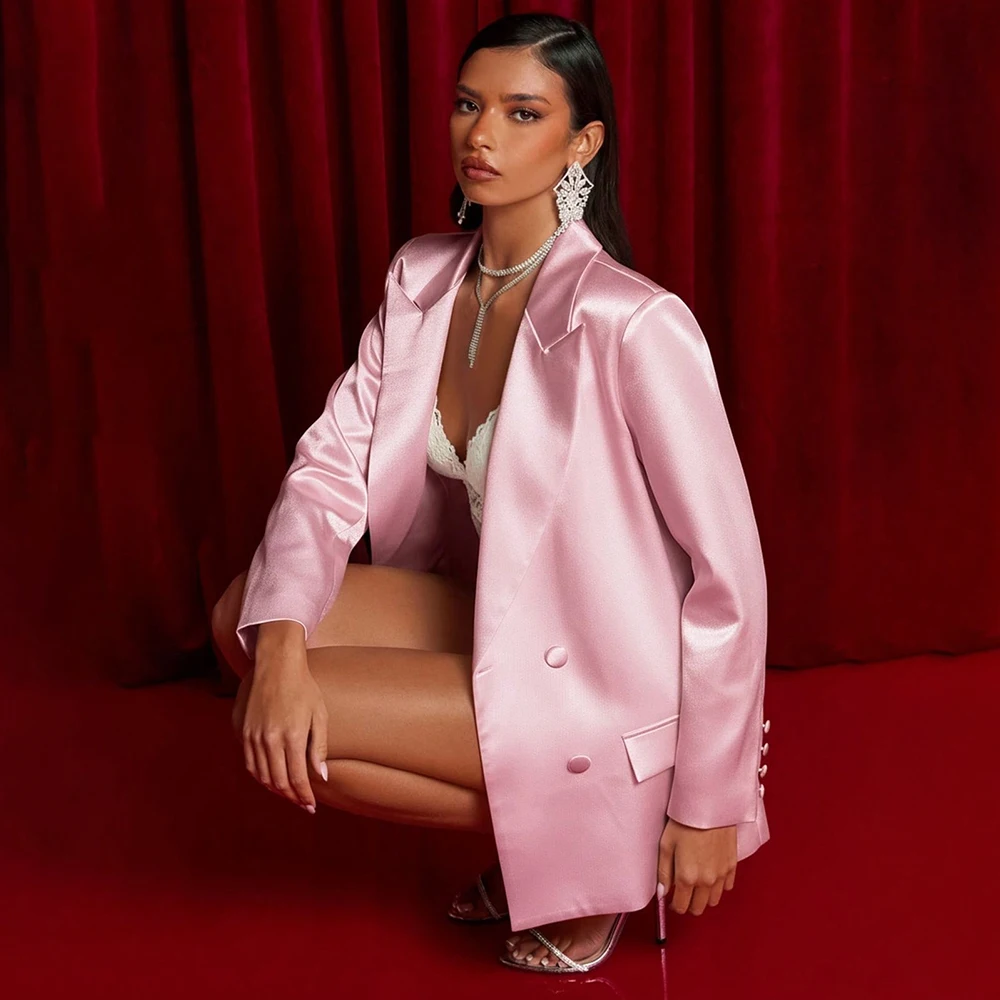 

Элегантный розовый женский вечерний блейзер класса люкс, двубортный пиджак, офисный стиль, одежда для деловых женщин, пальто