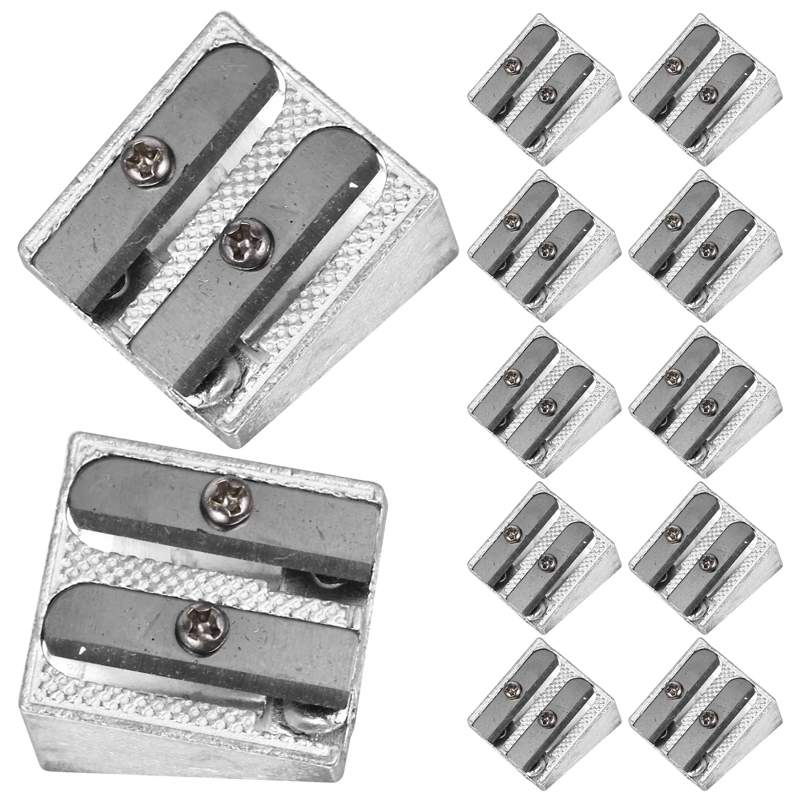 12 Pcs Aluminum Alloy Pencil Sharpener Double Hole Manual Office Supplies Metal Crayon Sharpeners Bulk Handheld Student Artistic
