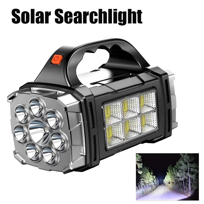 Powerful LED+COB Flashlight Ourdoor Portable Searchlight Torch Solar+USB Rechargeable Lantren Glare Emergency Power Bank Lights