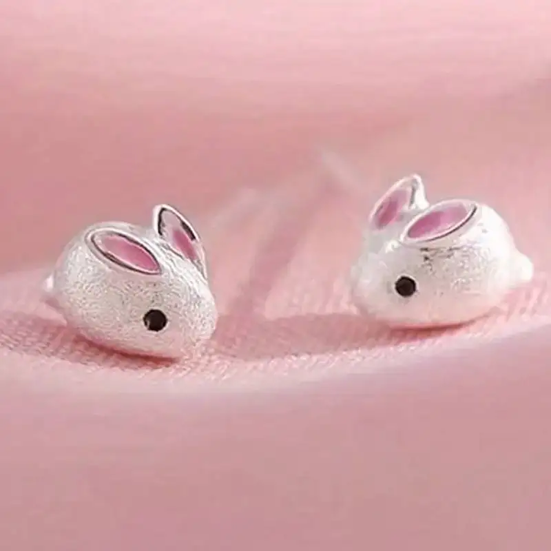 Huitan Minimalistische Niedliche Rosa Emaille-Hasen-Ohrstecker für Damen, Tägliches Party-Accessoire, Charmanter Schmuck im Frischen Stil, Tiermotiv-Schmuck