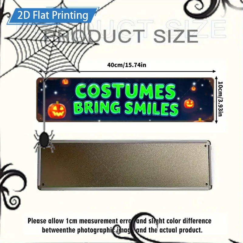 قطعة واحدة من لافتة معدنية، أزياء الهالوين مقاس 4 × 16 بوصة تجلب الابتسامات - ديكور علامة طباعة مسطحة ثنائية الأبعاد احتفالية