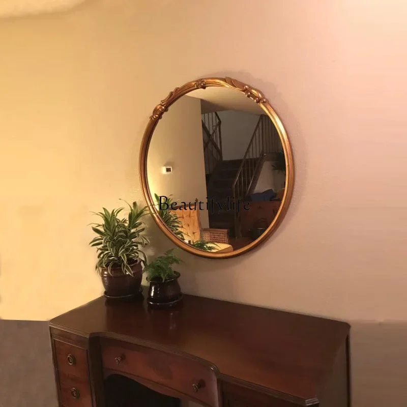 

ls 42European retro carved round bathroom mirror simple wall-mounted decorative mirror