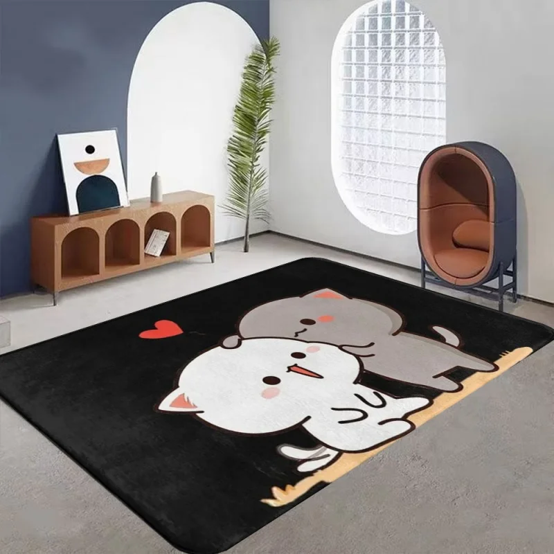 Newest Big Carpet Cute Cartoon Grey White Cat Red Heart Print Area Rug Soft Non Slip Floor Mat for Bedroom Living Room