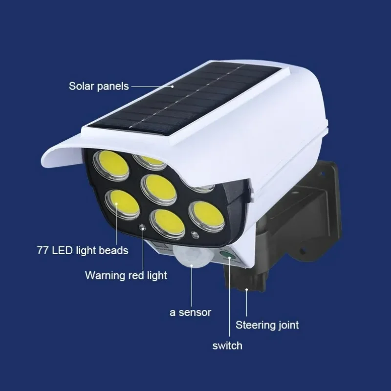 3 Modes Multi-angle Lighting Remote Control Solar Powered Simulation Monitoring Induction Wall Lamp with Red Light Warning