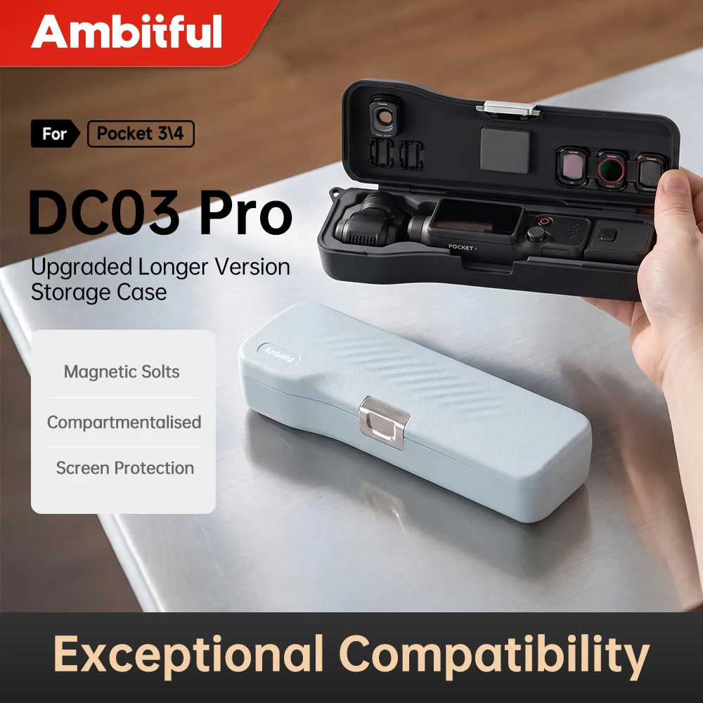 Étui de rangement Ambitful DC03 Pro compartimenté, résistant aux chocs et aux impacts, sac de transport pour DJI Osmo Pocket 3 / Pocket 4