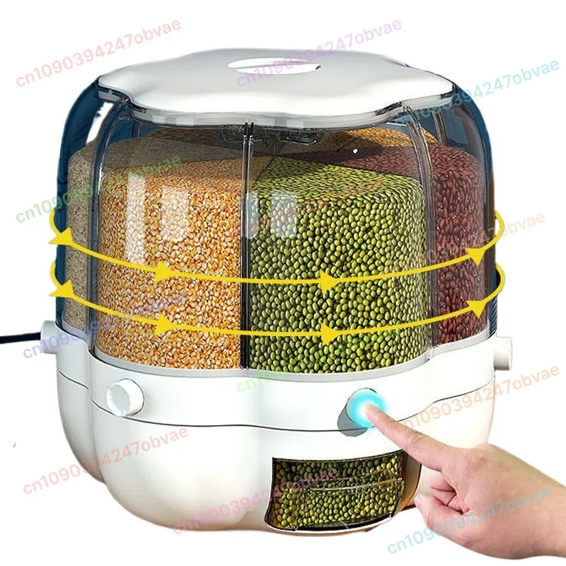 

Rotatable grain grid-packed rice bucket, household sealed insect-proof and moisture-proof separated rice storage box