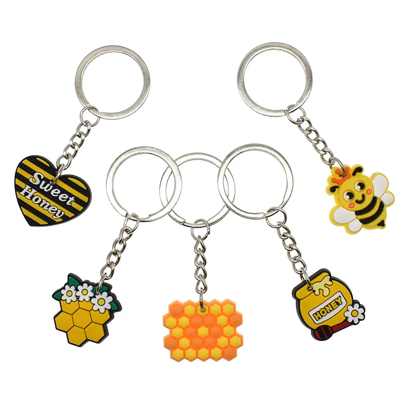 Llavero con forma de panal de abeja de miel para mujer, hombre y niña, 1 piezas, llavero de coche de insectos Kawaii, bolso femenino, abalorio colgante, regalo