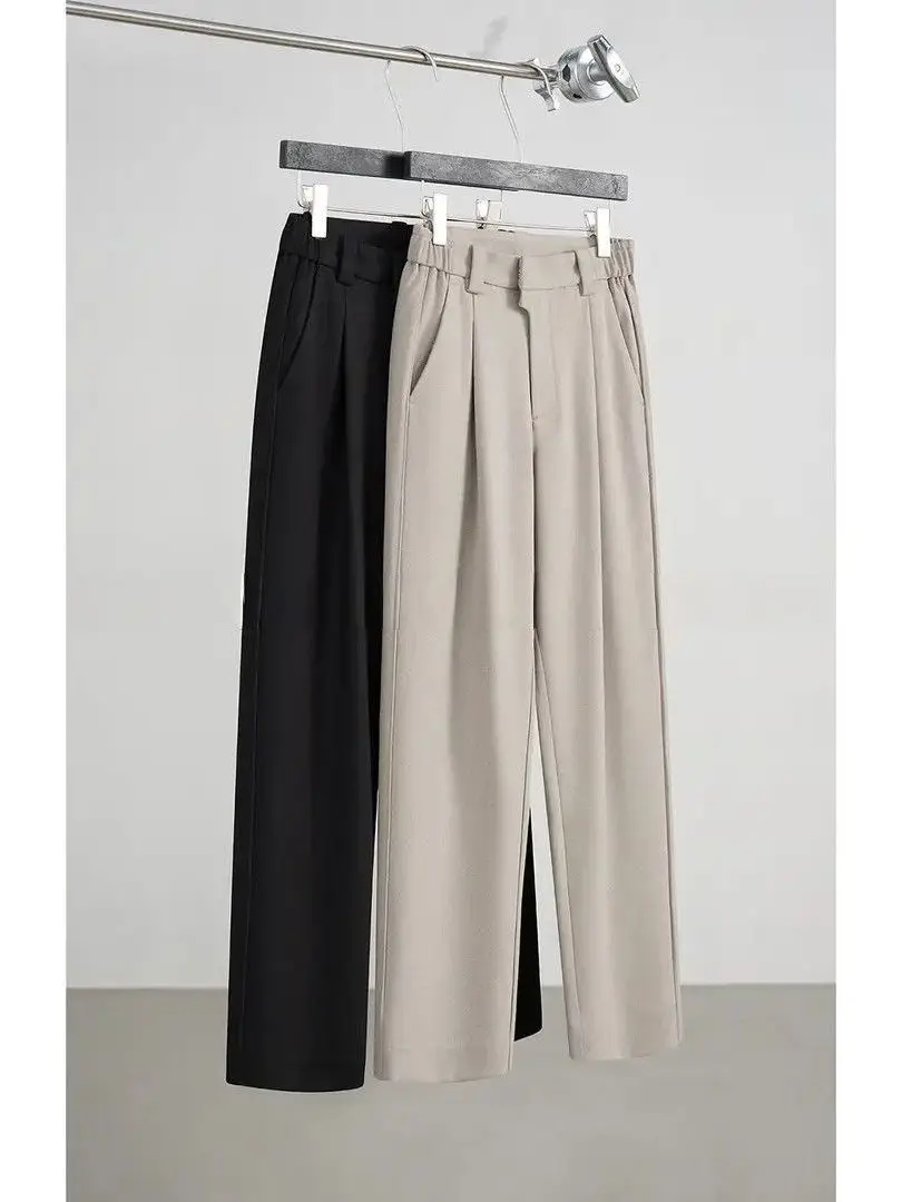 

Мужские повседневные брюки Wuxue с высокой талией и прямыми штанинами, осенне-зимняя коллекция, дизайн «Драконья кость» с боковым S-образным элементом, мужские брюки.