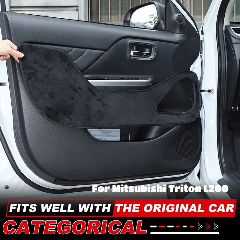 

For Mitsubishi Triton L200 2019-23 Velvet Black Car Door Anti-Dirt Mat Anti-Slip Mat Decorative Sticker Interior Car Accessories