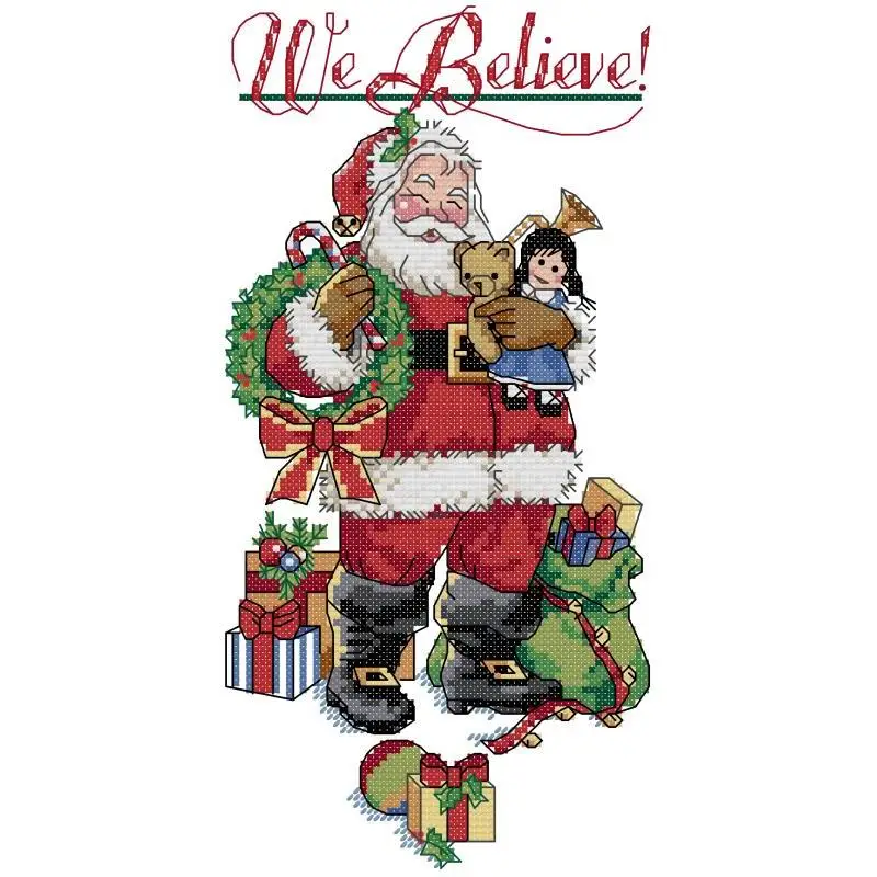 Father Christmas Cartoon Character Pattern Cross Stitch Aida 14CT 16CT 11CT Printed Fabric DIY Hand Embroidery Kit Holiday Gifts