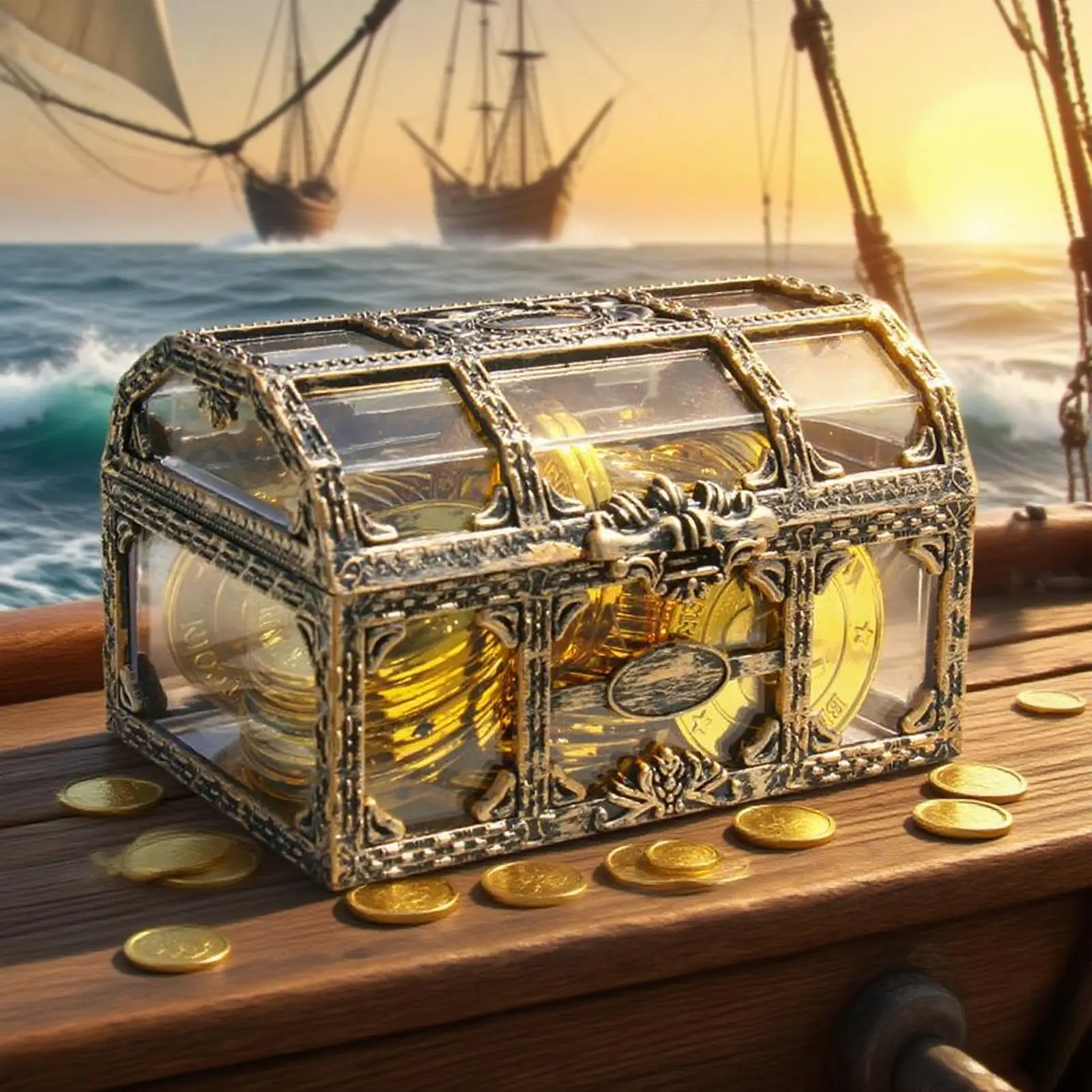 Pirate Treasure Box Clear Treasure Pirate Chest Portable Box Vintage Container for Carnivals Girl Candy Keepsakes Boy