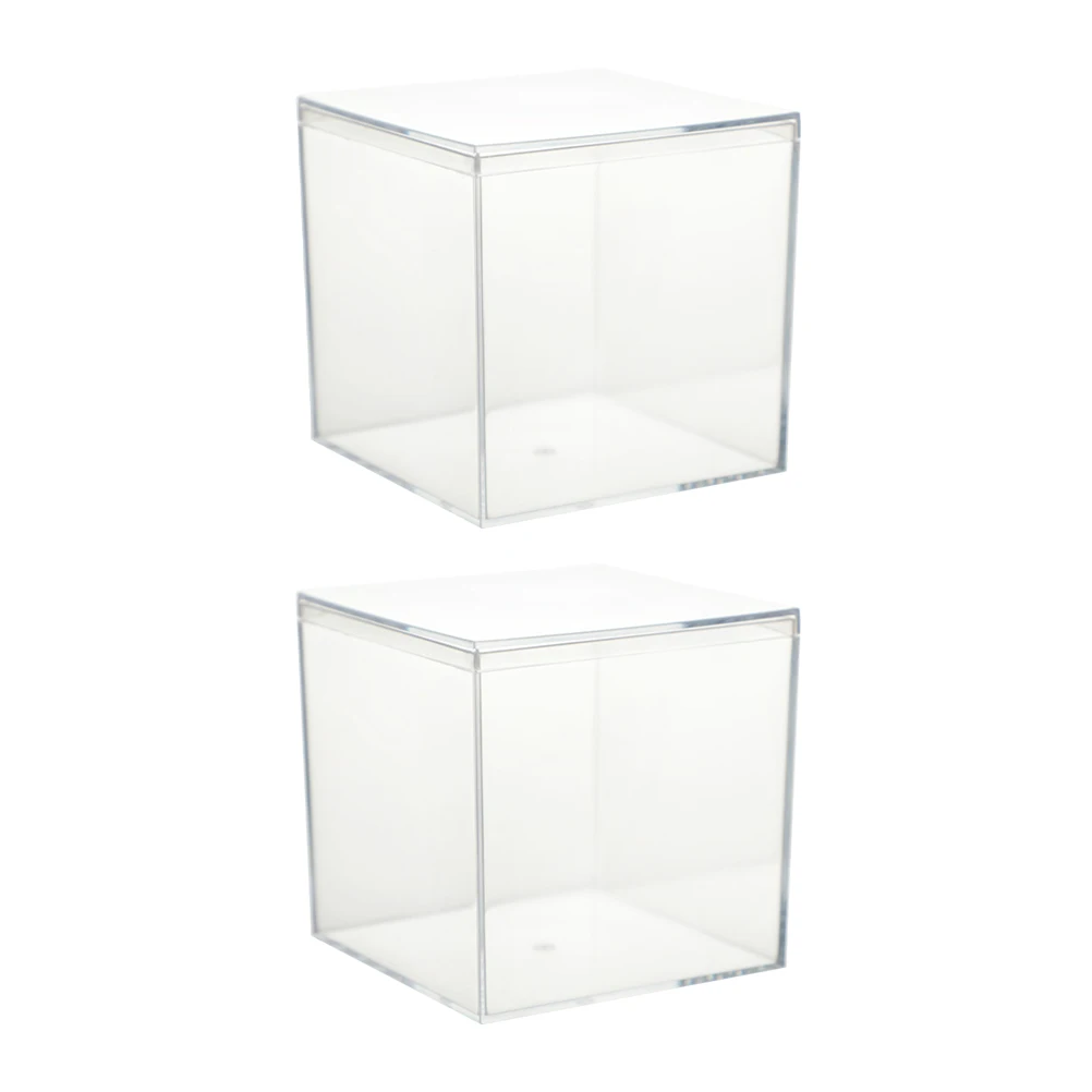 

2pcs Clear Square Plastic Storage Boxes Wedding Candy Gift Display Cases For Jewelry Crafts Makeup Collectibles Clear Square