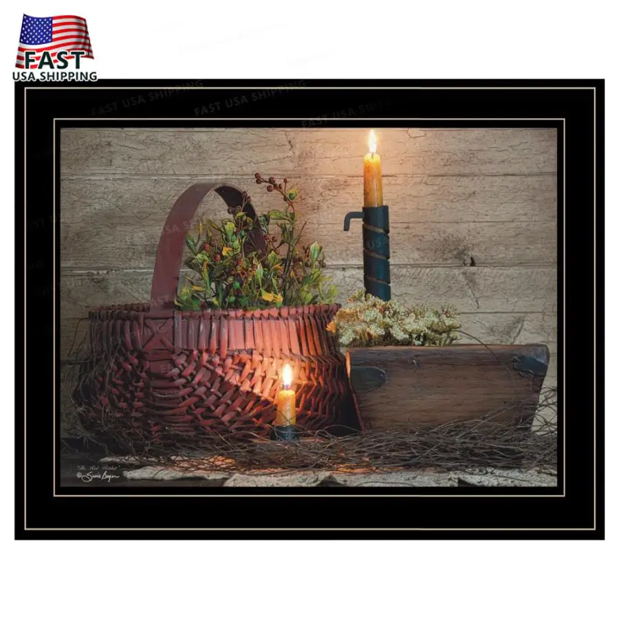

Modern Home Decor Framed Print Red Basket Wall Art for Living Room Bedroom Farmhouse Decoration