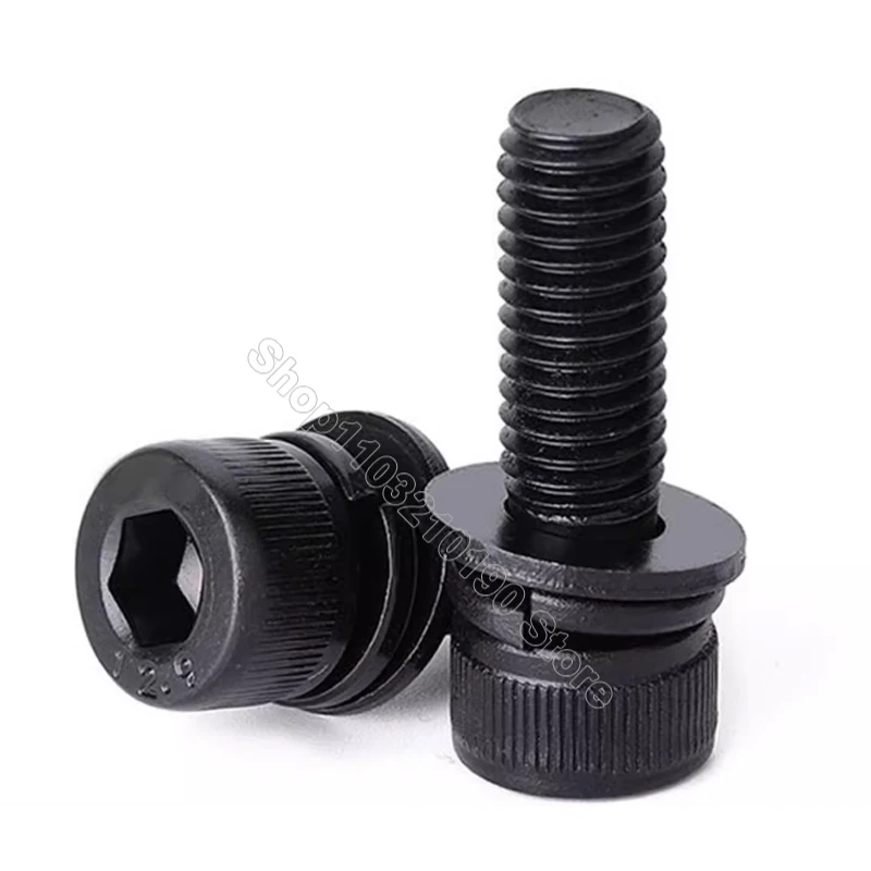 2-10pc Hexagon Hex Socket Head Cap Screw with Washer Sem Screw M3 M4 M5 M6 M8 M10 M12 Grade 12.9 Three Combination Assemble Bolt