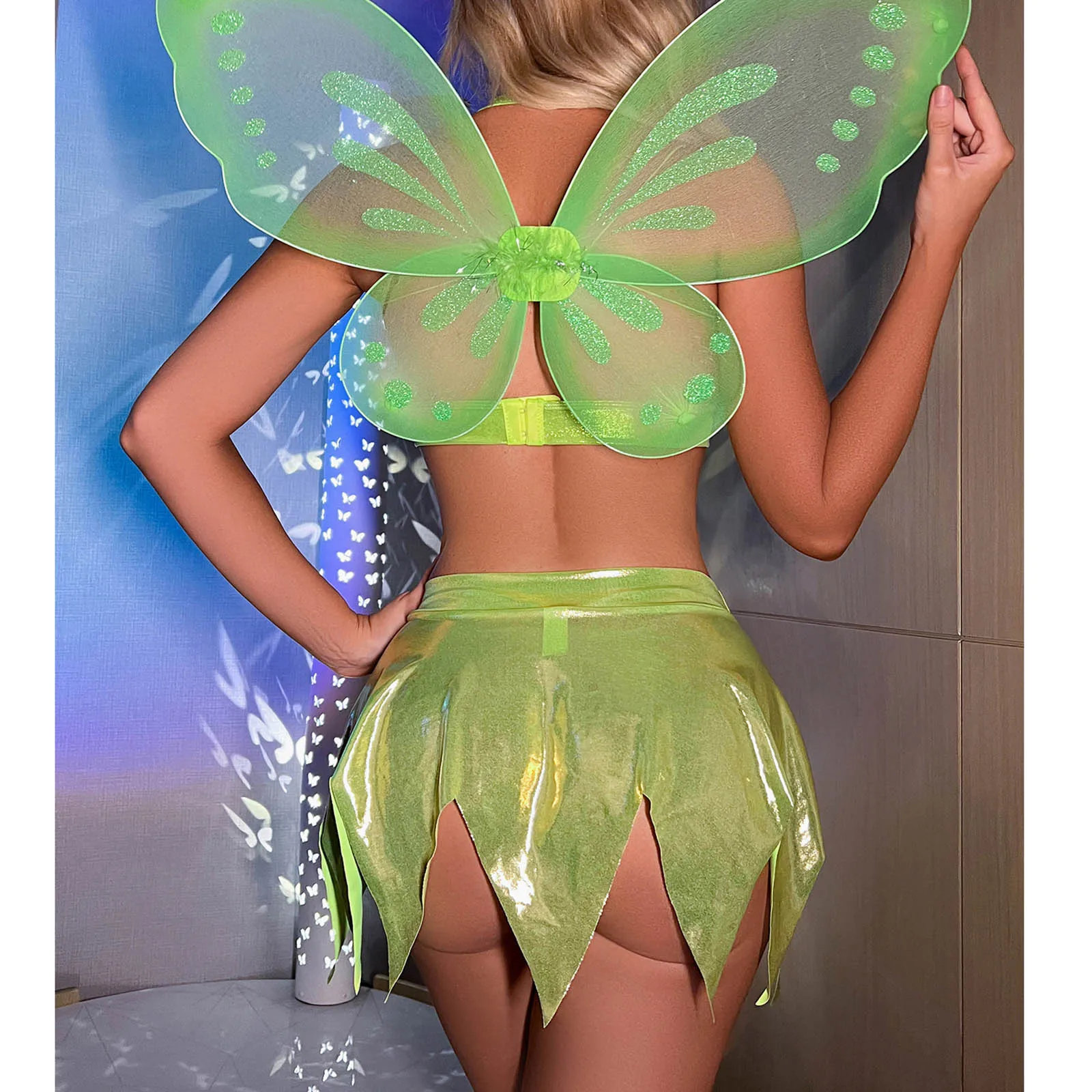 Costume de Jeu Brcorporelle pour Femme, Tenue d'Halloween, Lingerie Sexy, Soutien-Gorge, Mini Jupe avec Ailes