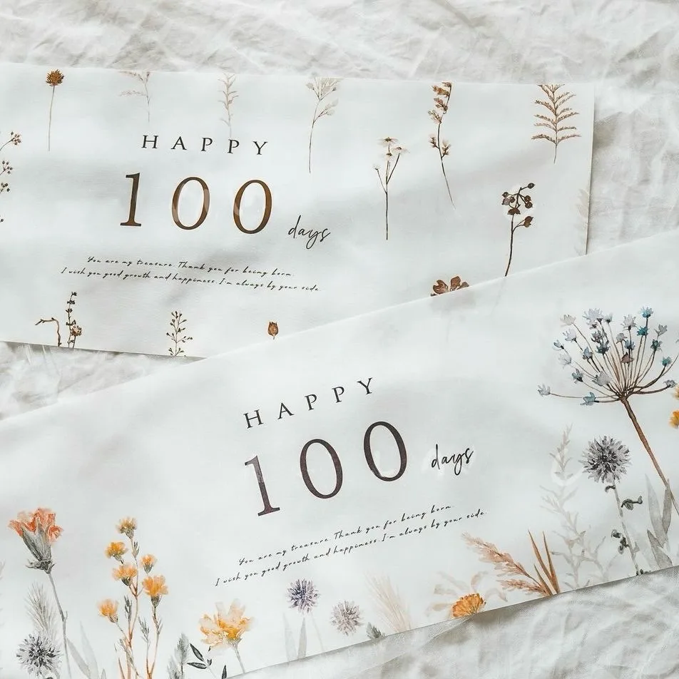 1PC Baby Shower White Plant Pattern Happy 100 Days Poster Birthday Flower Hanging Banner Backdrops Decoration