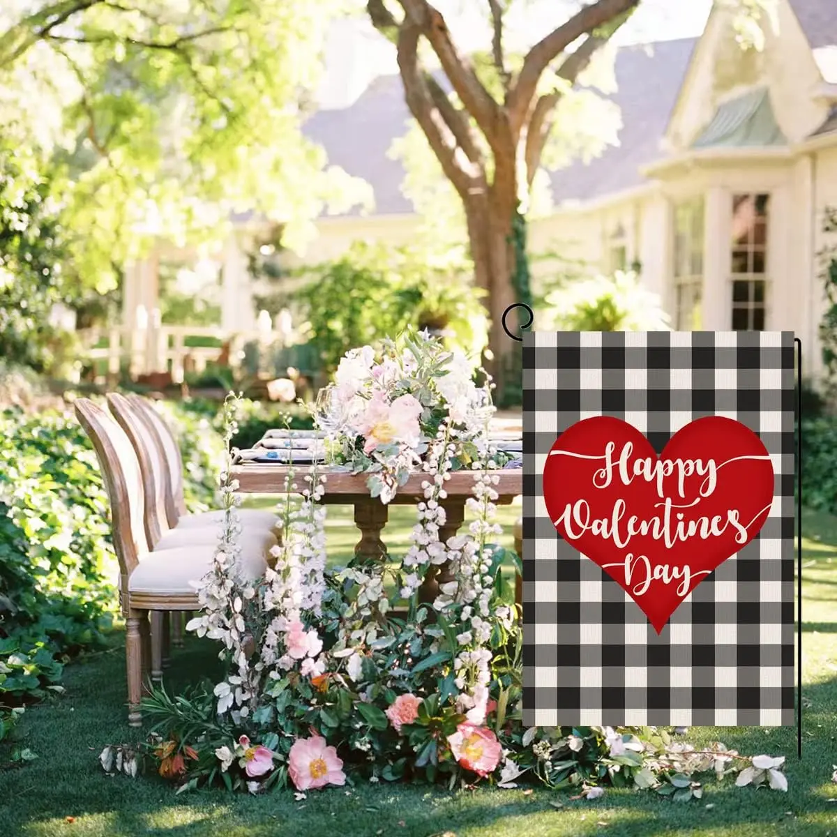 Happy Valentines Day Garden Flag Vertical Double Sided Buffalo Plaid Burlap Spring Garden Flag, Valentine&;s Day Holiday Anniver