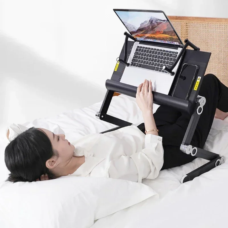 Regulowany stolik na łóżko na laptopa z składaną konstrukcją, przenośny stolik podnoszony do komputera PC i notebooka, wielokątna stacja robocza do domowego biura.