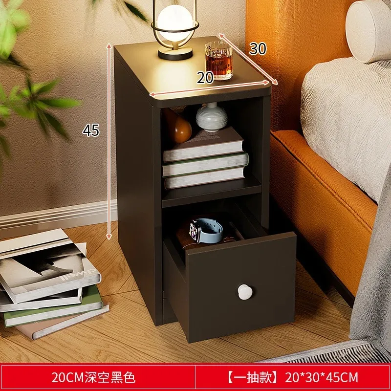 Mesita de noche sencilla y estrecha, Mini dormitorio pequeño y sencillo, estante para casa de alquiler, mesita de noche de Color madera maciza