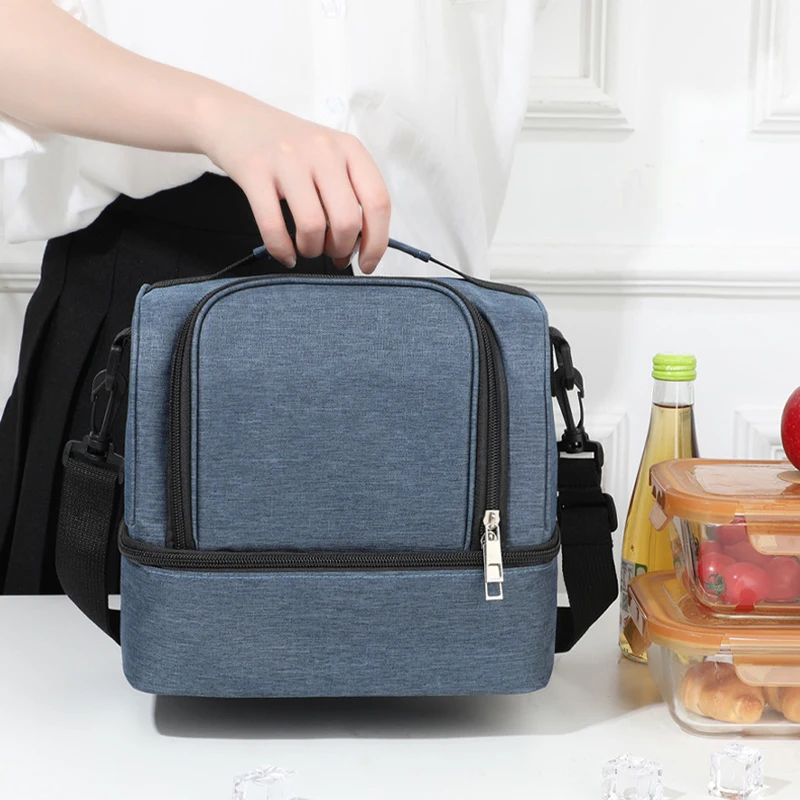 1 قطعة أكياس الغداء المعزولة سعة كبيرة قابلة لإعادة الاستخدام حقيبة تخزين مع حزام الكتف تخزين المواد الغذائية والمشروبات