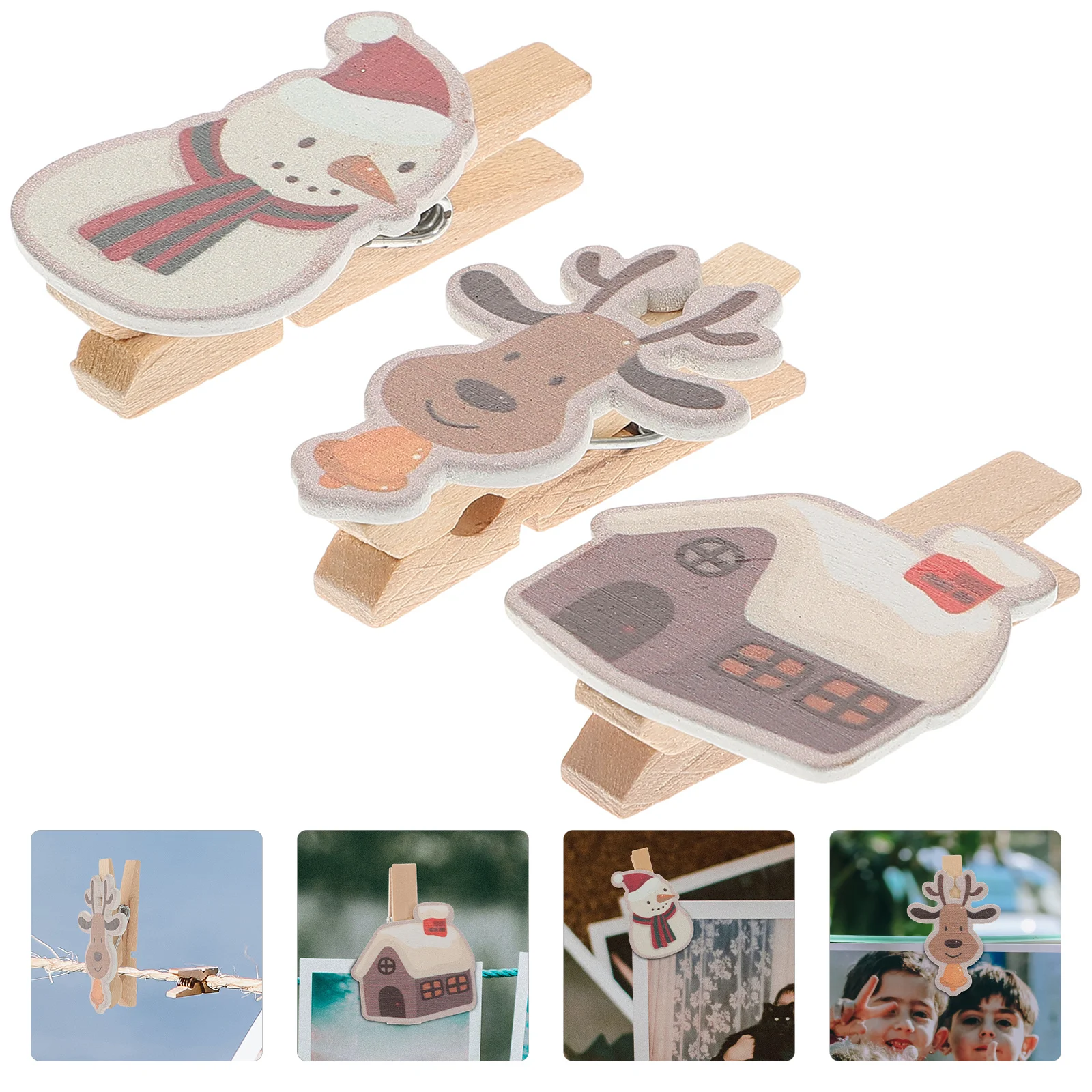 

12Pcs Christmas Memo Clips Stylish Wooden Photo Holder Clamps for Holiday Decorations DIY Crafts Window Door Display