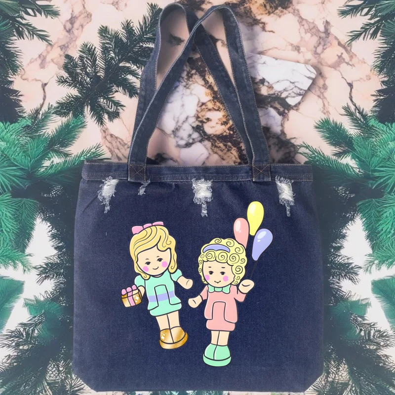 Polly Pocket Retro Washed Denim Handtasche Herbst Lazy Vielseitige Tragetasche Große Kapazität Pendler Umhängetasche für Frauen