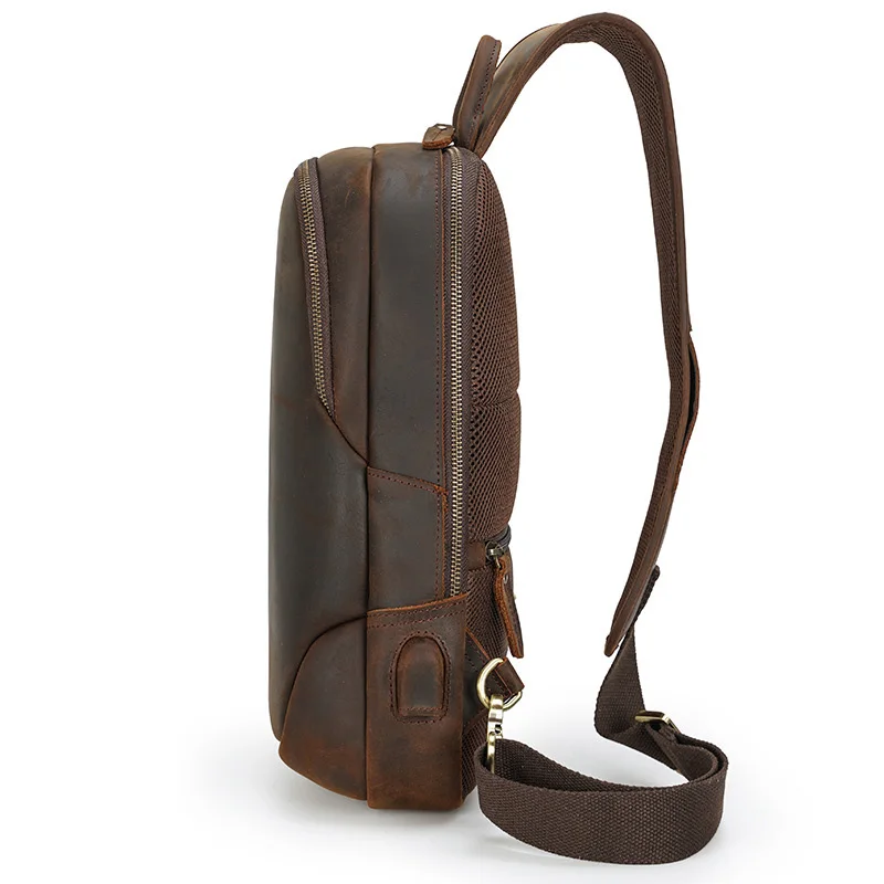 Luufan USB Charging Mans Chest Pack Fit 12" iPad Genuine Leather Male Sling Bag Sports Riding Chest Bag Męska torba podróżna na ramię — zdjęcie 3