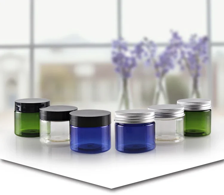 

Пустые зеленые, синие прозрачные банки для домашних животных с широким горлышком, алюминиевые крышки, пластиковый косметический контейнер, бутылка для хранения с широким горлышком, банка для упаковки пищевых продуктов