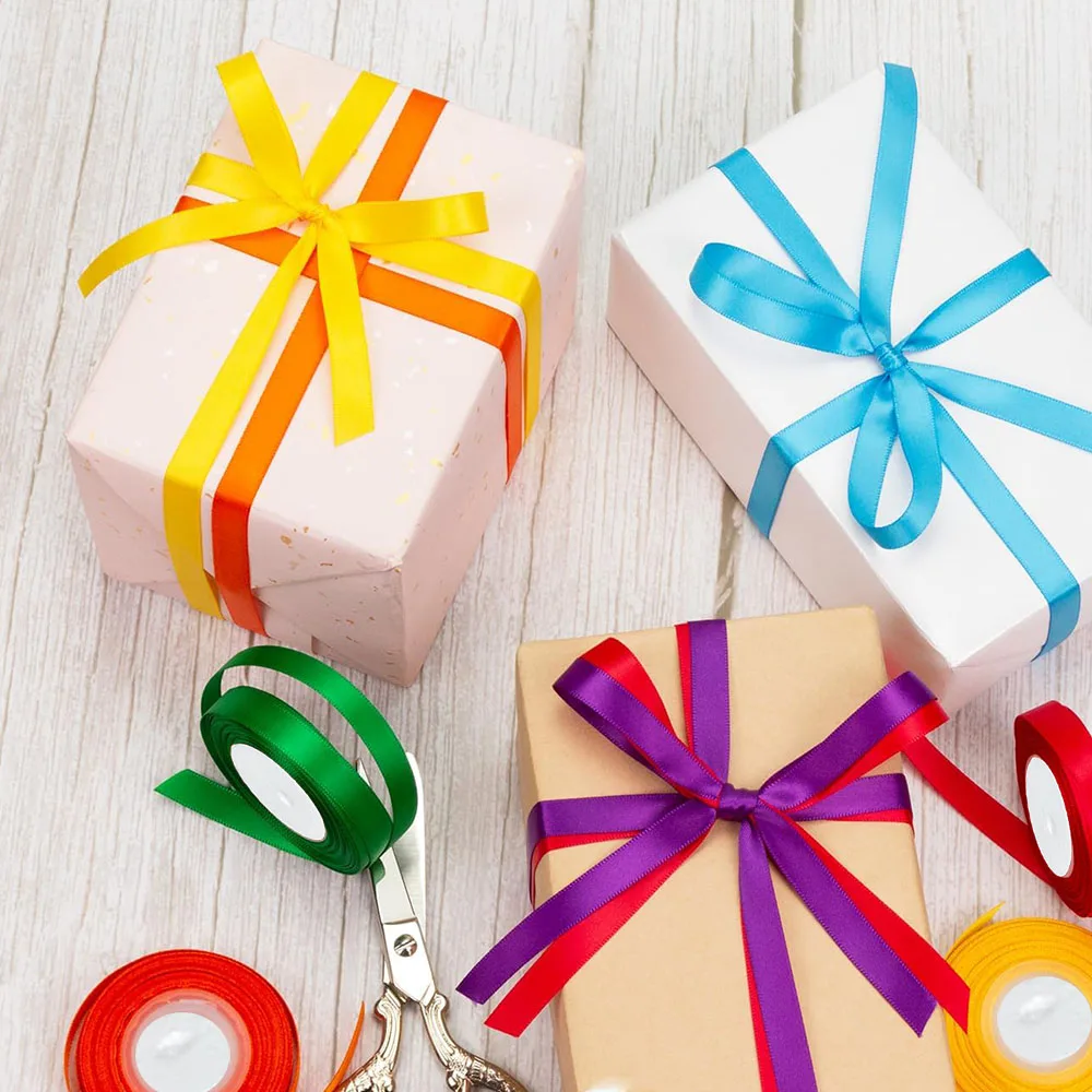 6 Rollen 150 Yards 3/8 Zoll sortiertes einfarbiges Satinband für Hochzeitseinladungen, Blumensträuße, Geburtstagsfeiern, DIY-Geschenkverpackungen – Detail 20
