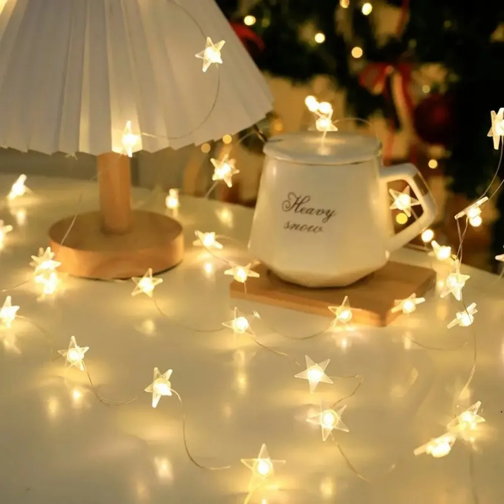 1PC 2M20LED Battery Box Star Shaped Copper Wire Lamp, Room Decoration Fairy Lamp, Suitable For Holiday, Party,Wedding Decoration