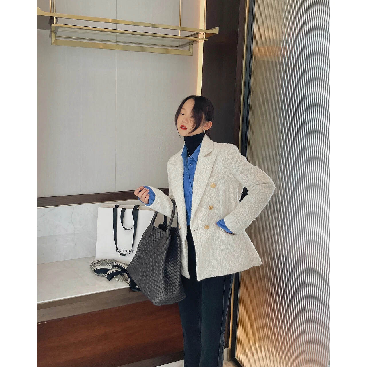 2022 Winter White Women Trench Coats Heavy Woolen Tweed Jackets Blazers Raincoats Oem Korean Fashion Clothes Overcoat New Y2k