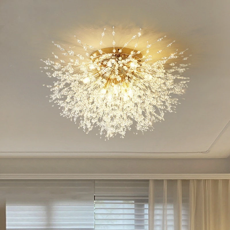 Crystal Dandelion Creative Ceiling Light Luxury INS Style Room Decor for Bedroom Living Room Warm and Romantic Lighting Fixtures